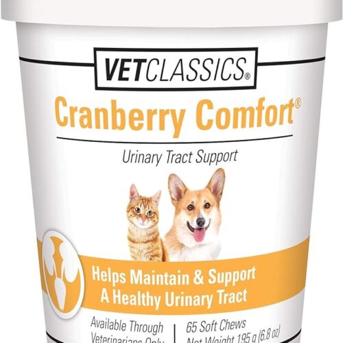 Vet Classics Cranberry Comfort Urinary Tract Pet Supplement for Dogs, Cats – Maintains Dog Bladder Health, Cat Bladder Control – Pet Supplements for Incontinence – 65 Soft Chews