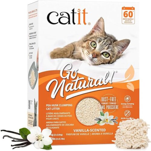 Catit - Go Natural Pea Husk Clumping Cat Litter - Lightweight, Dust Free, Easy Cleaning & Scooping, Flushable Kitty  & Subtle Fragrance - 12.3 Lbs.