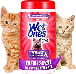 Wet Ones for Pets Cat Cleaning Wipes - Fresh Scent Cat Grooming Wipes with Aloe Vera - Safe Cat Hygiene Supplies - Cat Fur Cleaner  - 50 Count